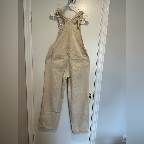 Wide Leg Cream 100% Cotton Shein Workwear Style Overalls Sz: L Adjustable Straps - Picture 2 of 14